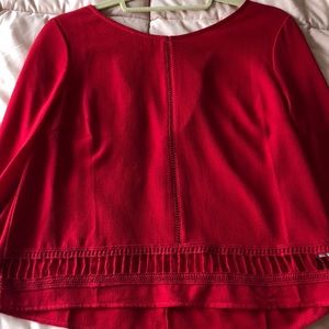 Red long sleeve crop top with key hole back